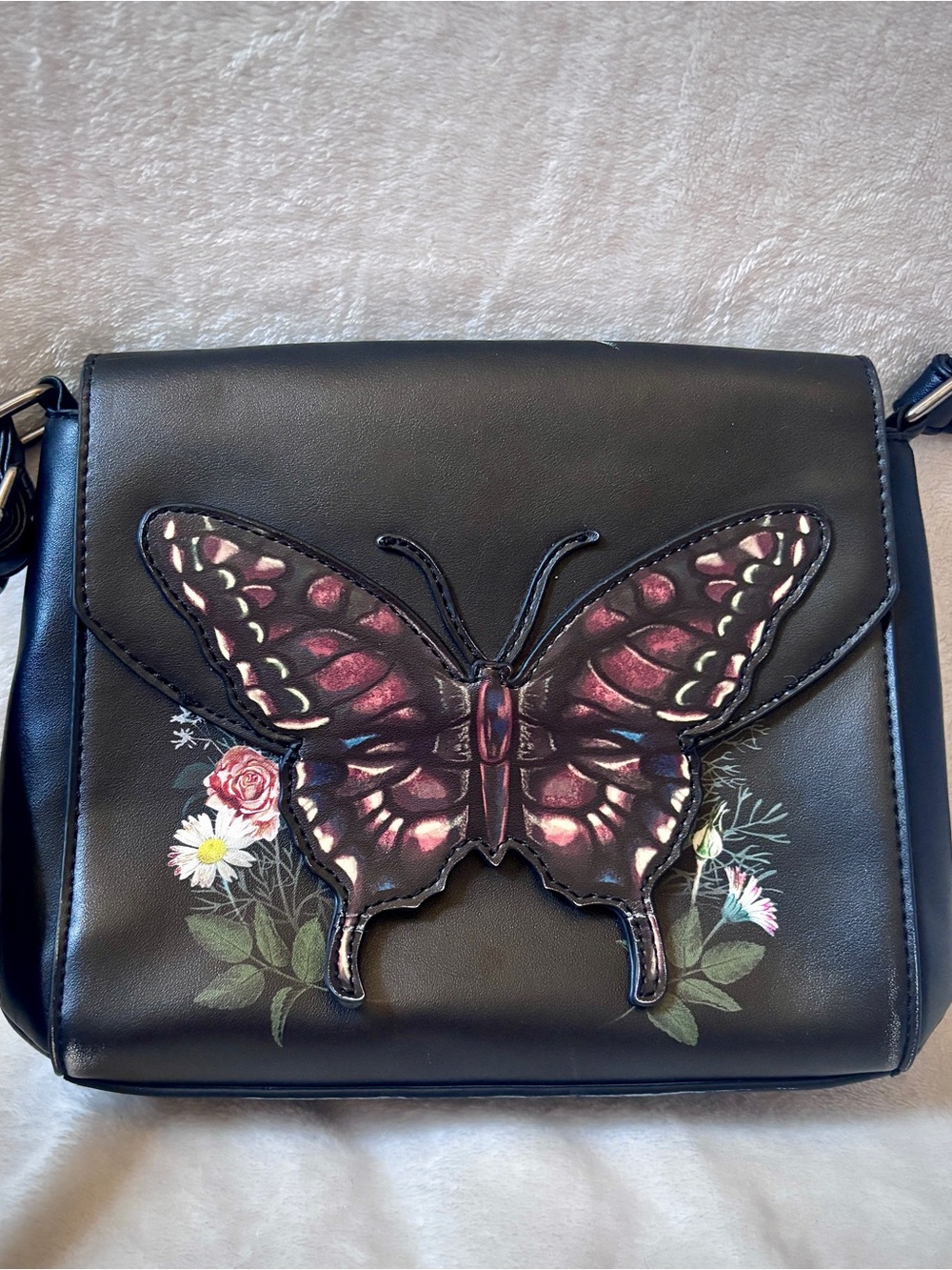 Hot Topic Butterfly Crossbody Bag Black Floral Goth Fairycore Purse